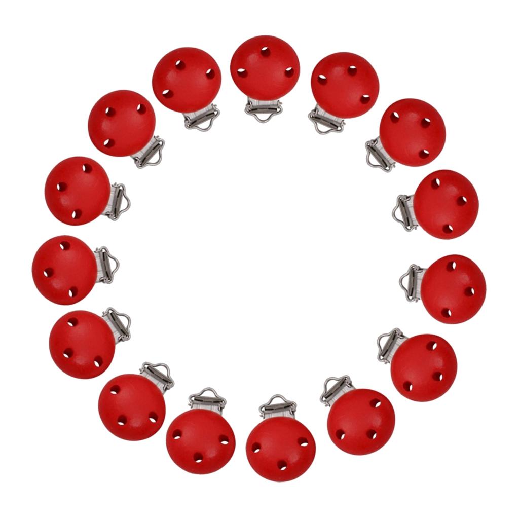 15pcs Round Holes Wooden Dummy Pacifier Clip for Infant Baby Red