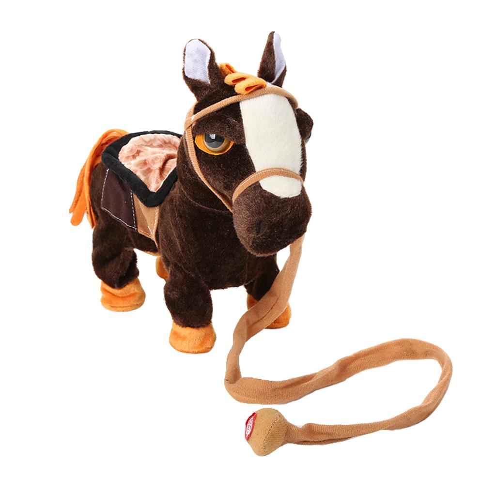 Kids Plush Electronic Pets Leash Remote Control Walking Horse Dark Brown