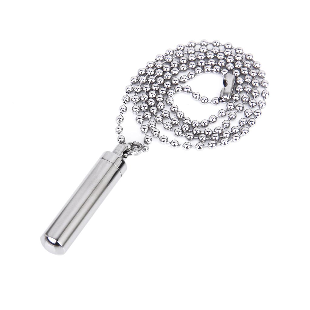 Stainless Steel Pill Case Holder Cylinder Cremation Urn Pendant Chain Necklace - Small