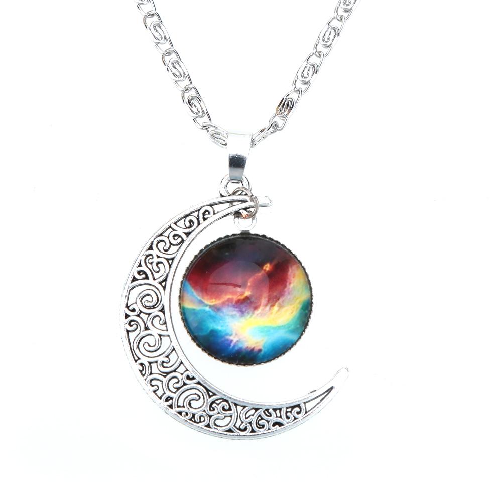 Retro Hollow Moon Crescent Pendant Silver Chain Necklace Jewelry Fashion #6