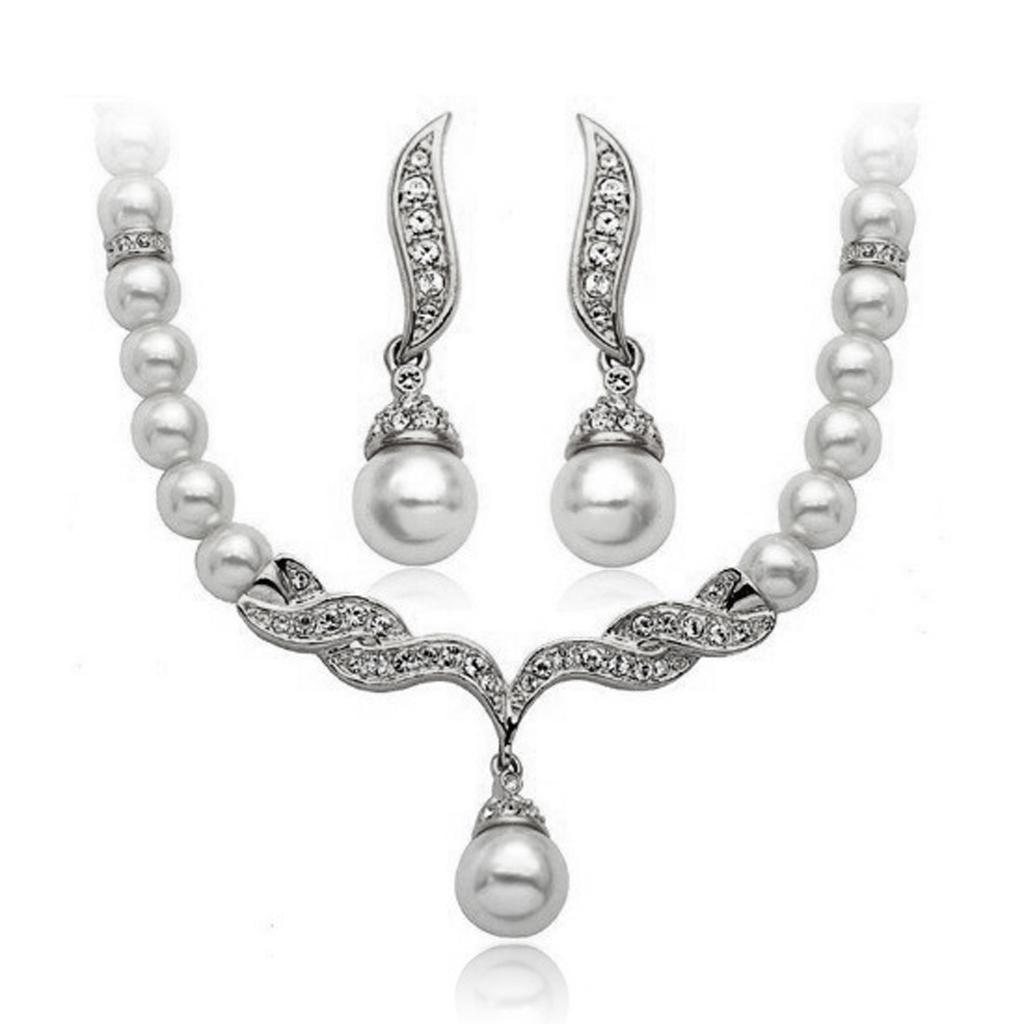 Wedding Party Bridal Jewelry Rhinestone Diamante Pearls Necklace Earring Set