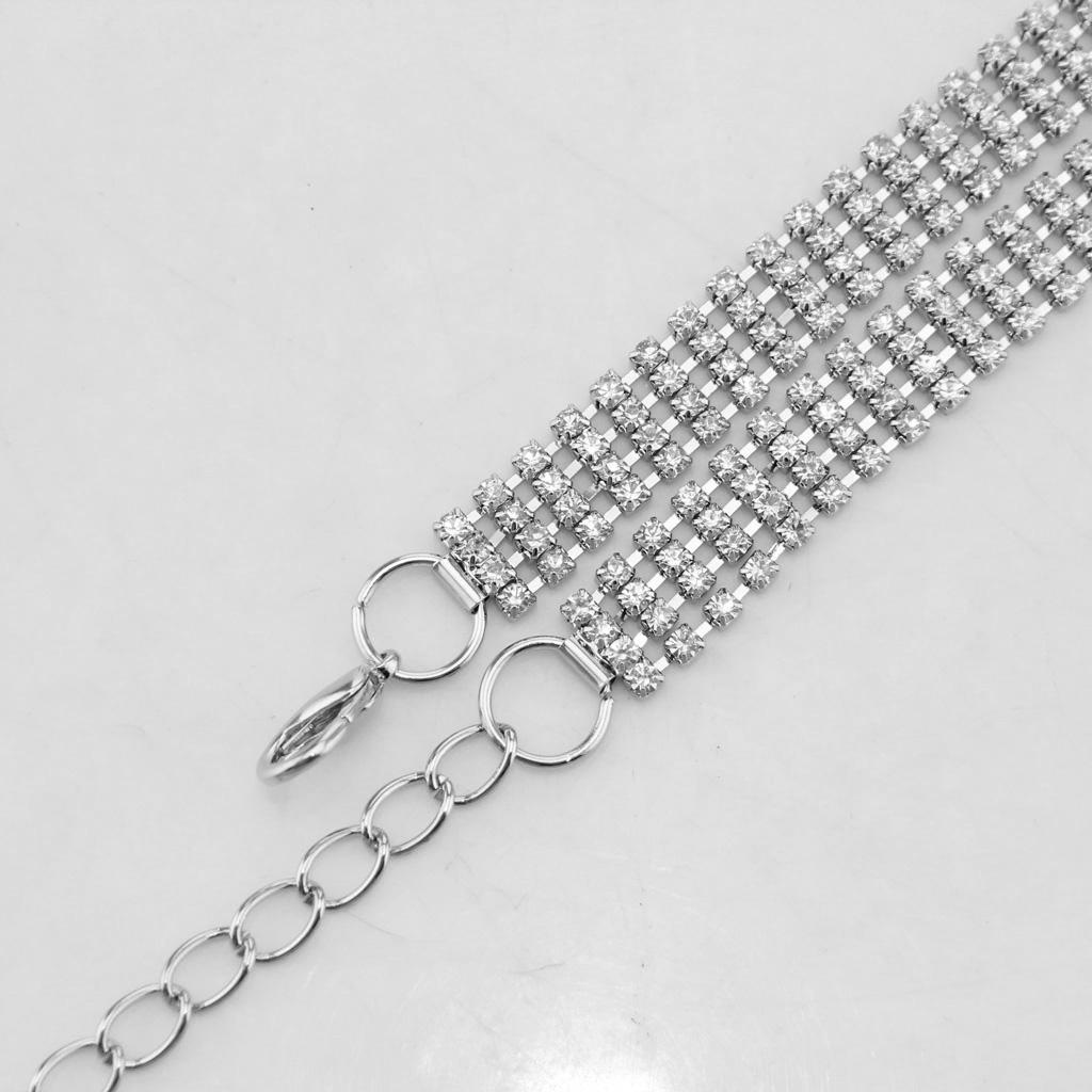 4-Row Rhinestone Ladies Waist Chain Belt in Silver