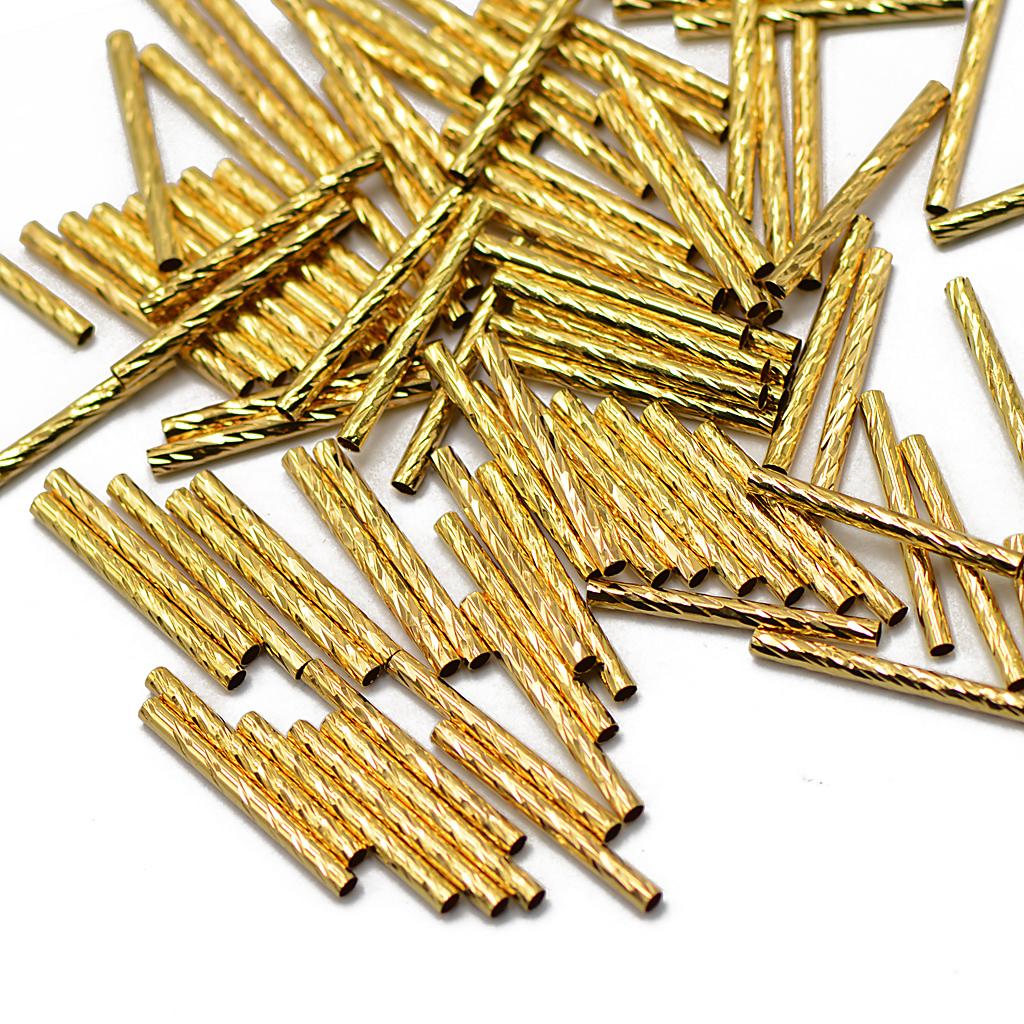 50pcs Gold Engraved Pattern Tube Noodle Beads Jewelry Making