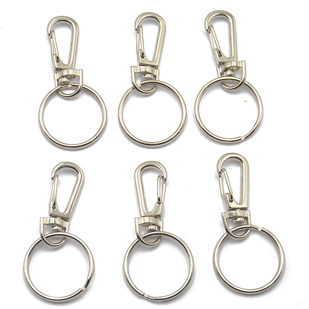 6pcs Silver Quick Release Spring Swivel Trigger Clasp Split Ring Keychain
