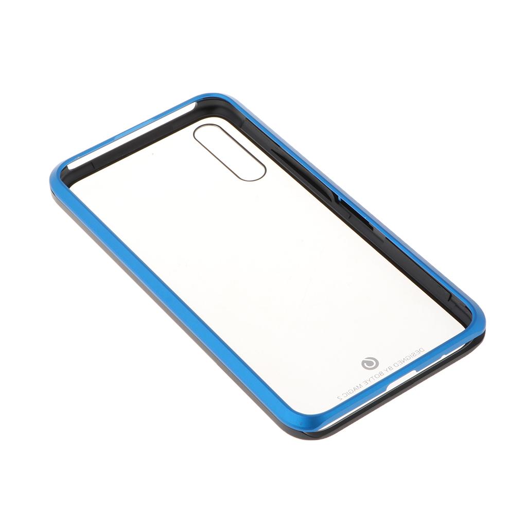 Metal Frame Tempered Glass Back Case Fit for Huawei Honor Magic 2 Black+Blue