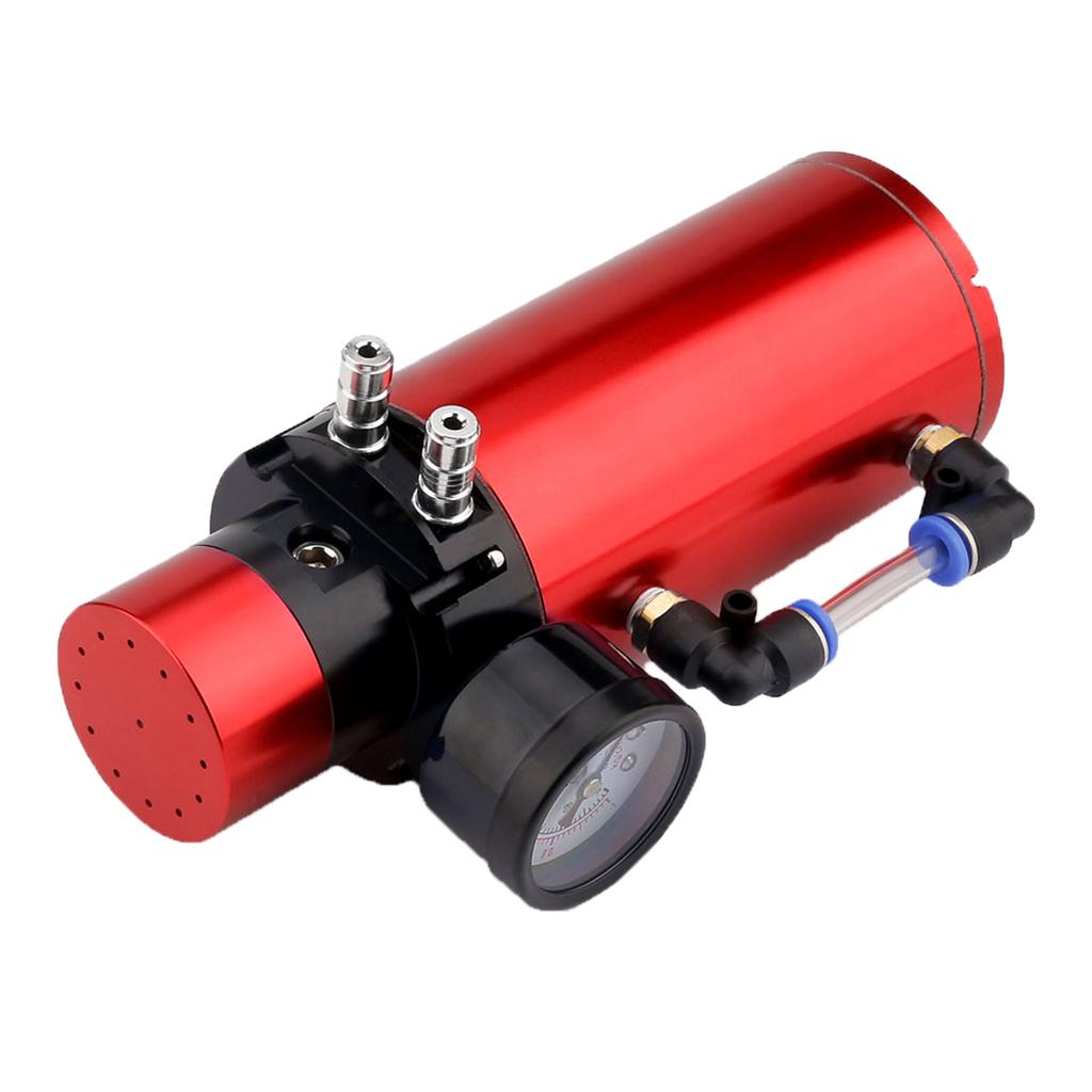 Universal Oil Catch Can Tank Overflow with Breather Vacuum Gauge Red