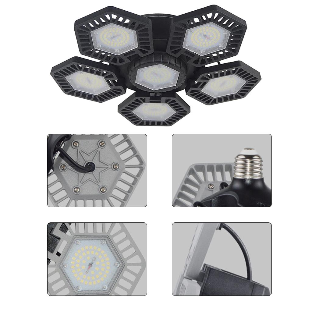Folding Deformable LED Garage Ceiling Lights Bulb E27 6 Panels 160W Black