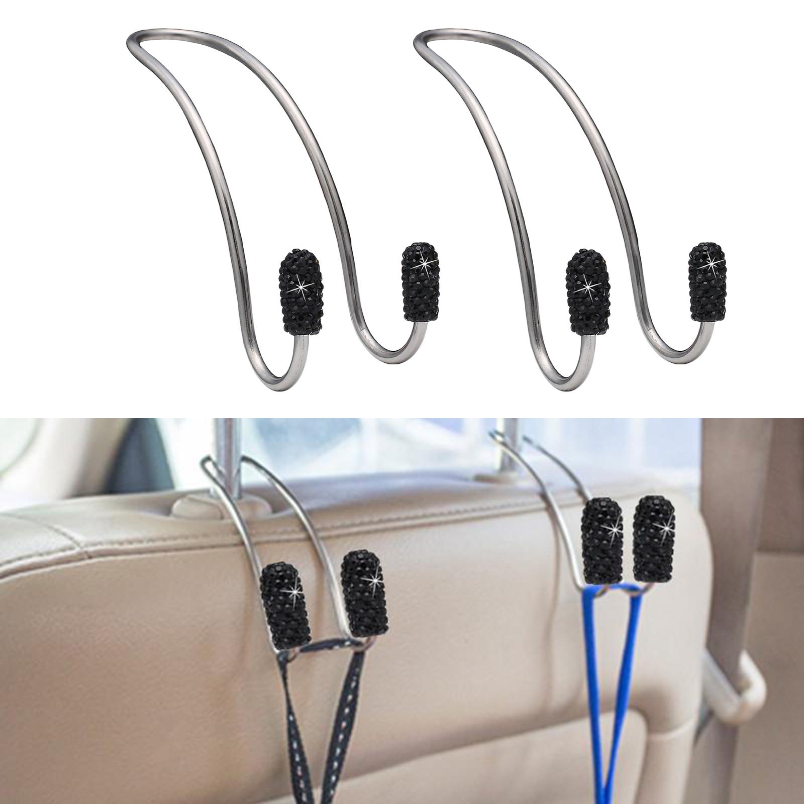 2Pcs Car Head Rest Hanger Hooks Grocery Purse Bags Organizer Black