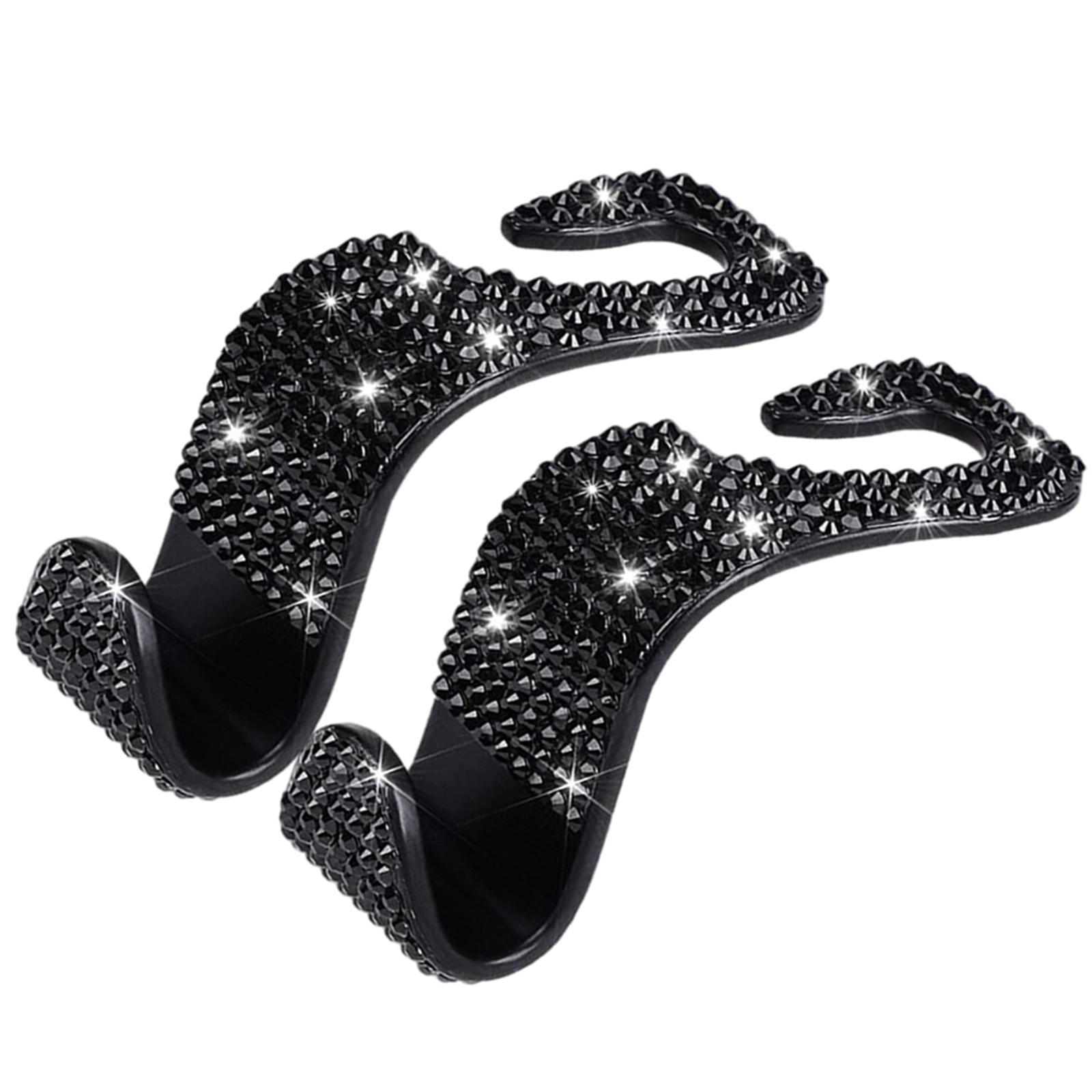 2Count Rhinestone Diamond Car Seatback Storage Hook Hanger Black