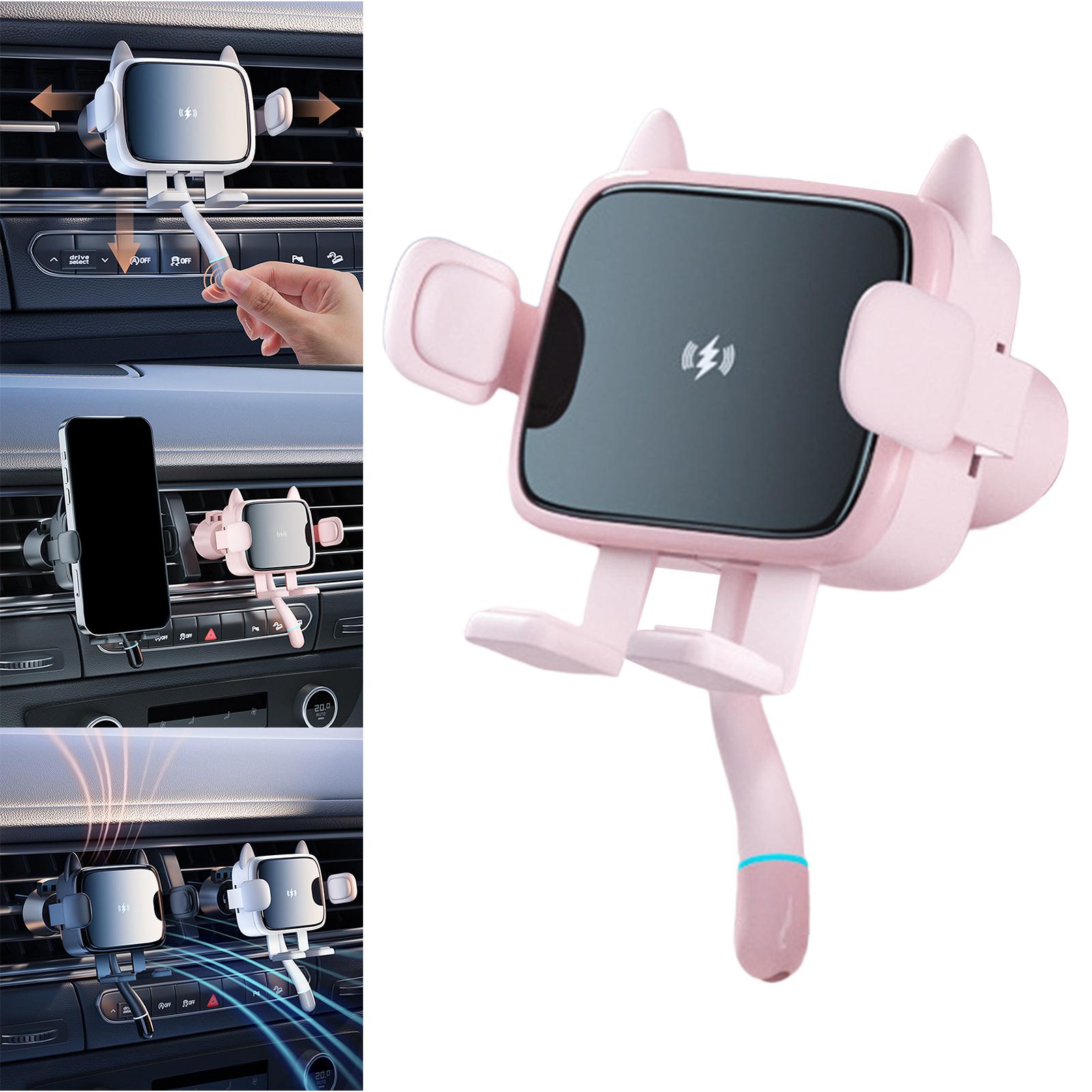 Cat Shape Wireless Car Charger Air Vent Mount Smartphone Holder  Pink