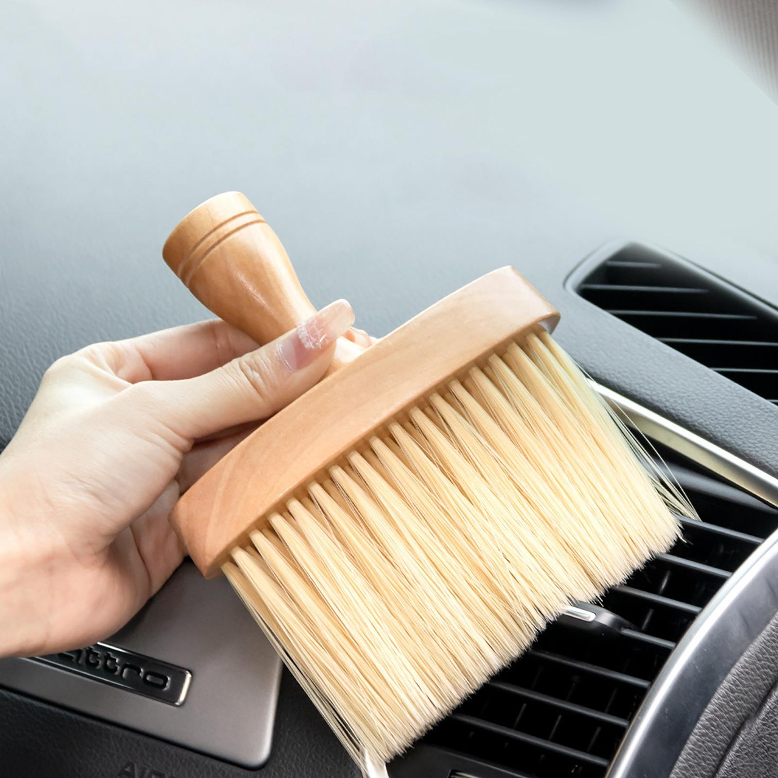 Car Interior Cleaning Wooden Brush for Leather, Computer Beige 15x12cm