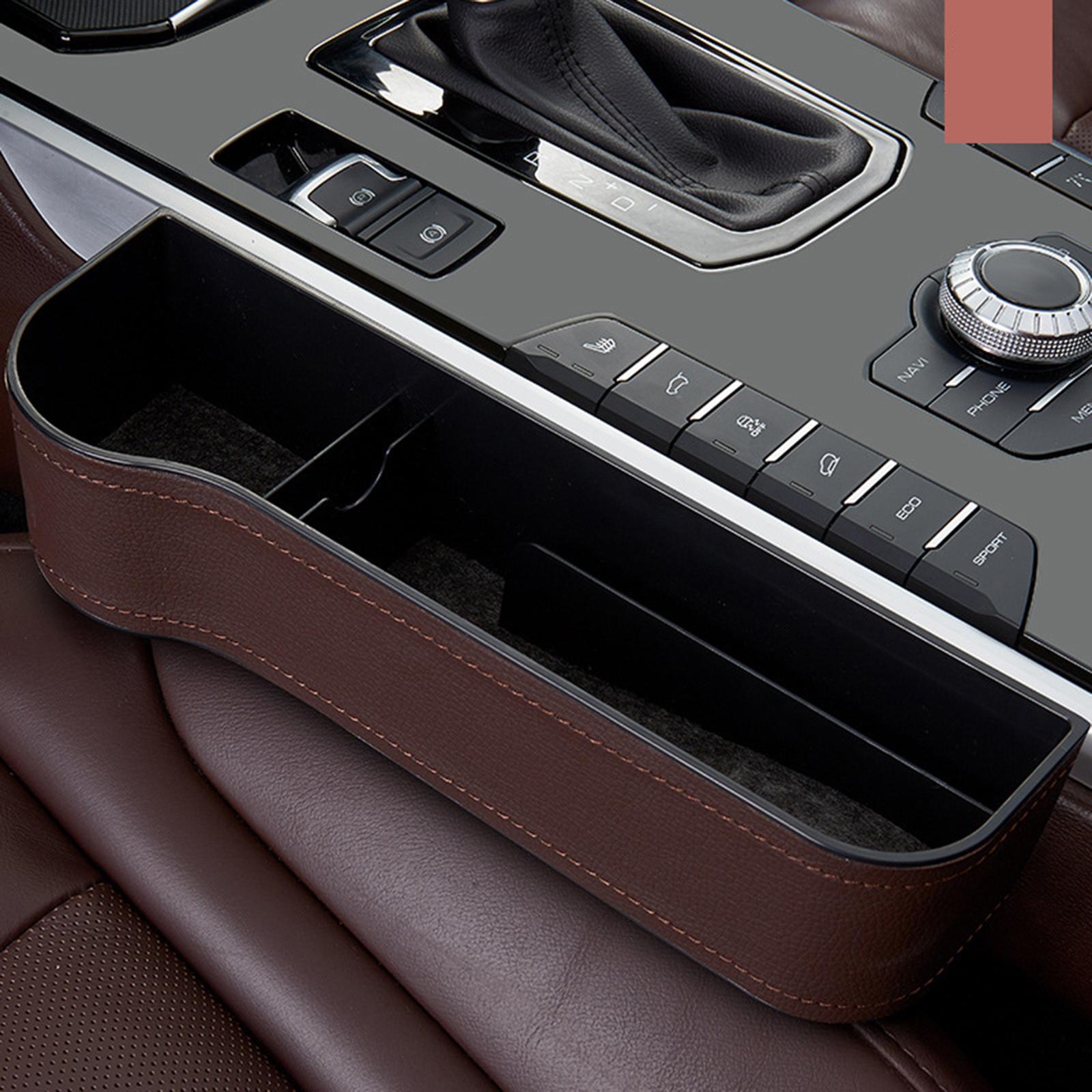 Car Seat Gap Filler Plug in Holder PU Leather for Phones Cards Brown 