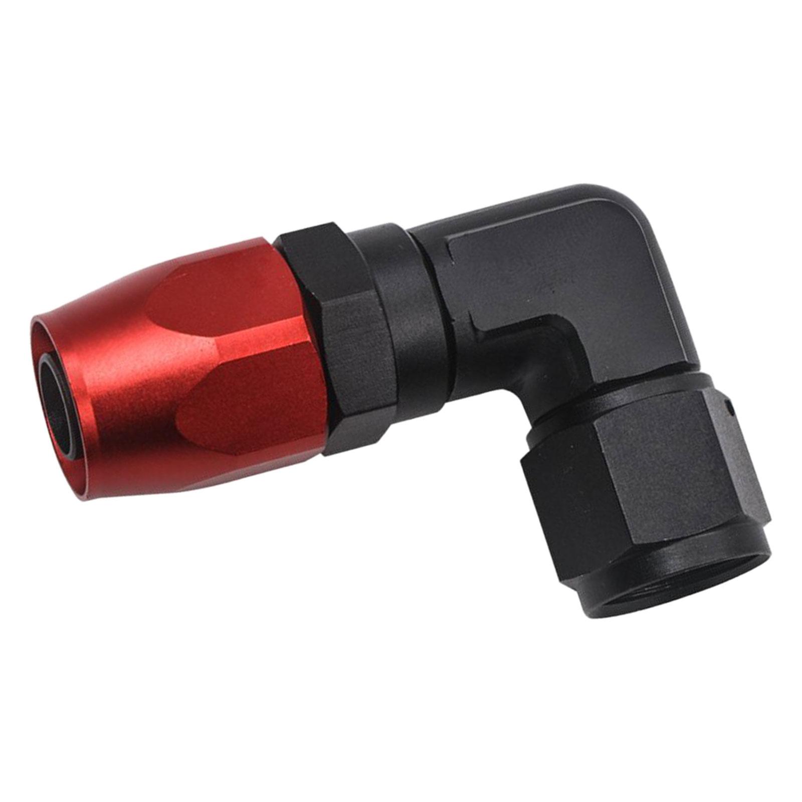 Fuel Fitting Connector Universal Full Flow Aluminum Alloy 90 Degrees Adapter Black Red