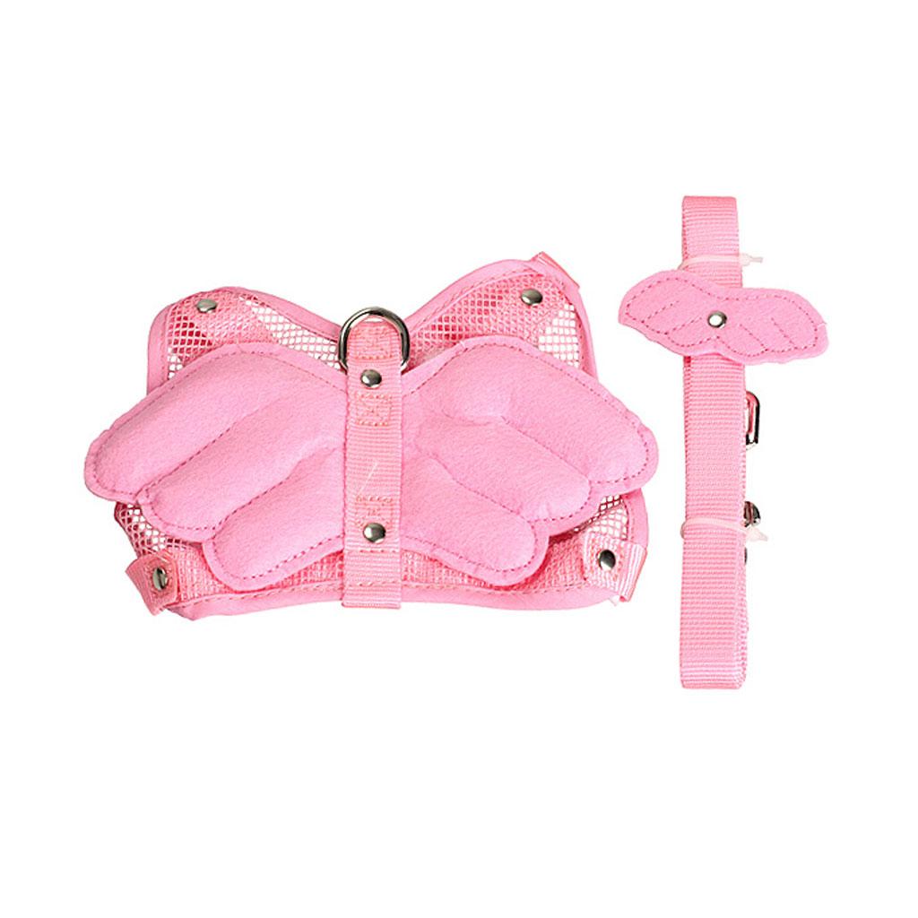 Adjustable Angle Wing Shape Nylon Harness Pet Leash Lead Strap Pink - L