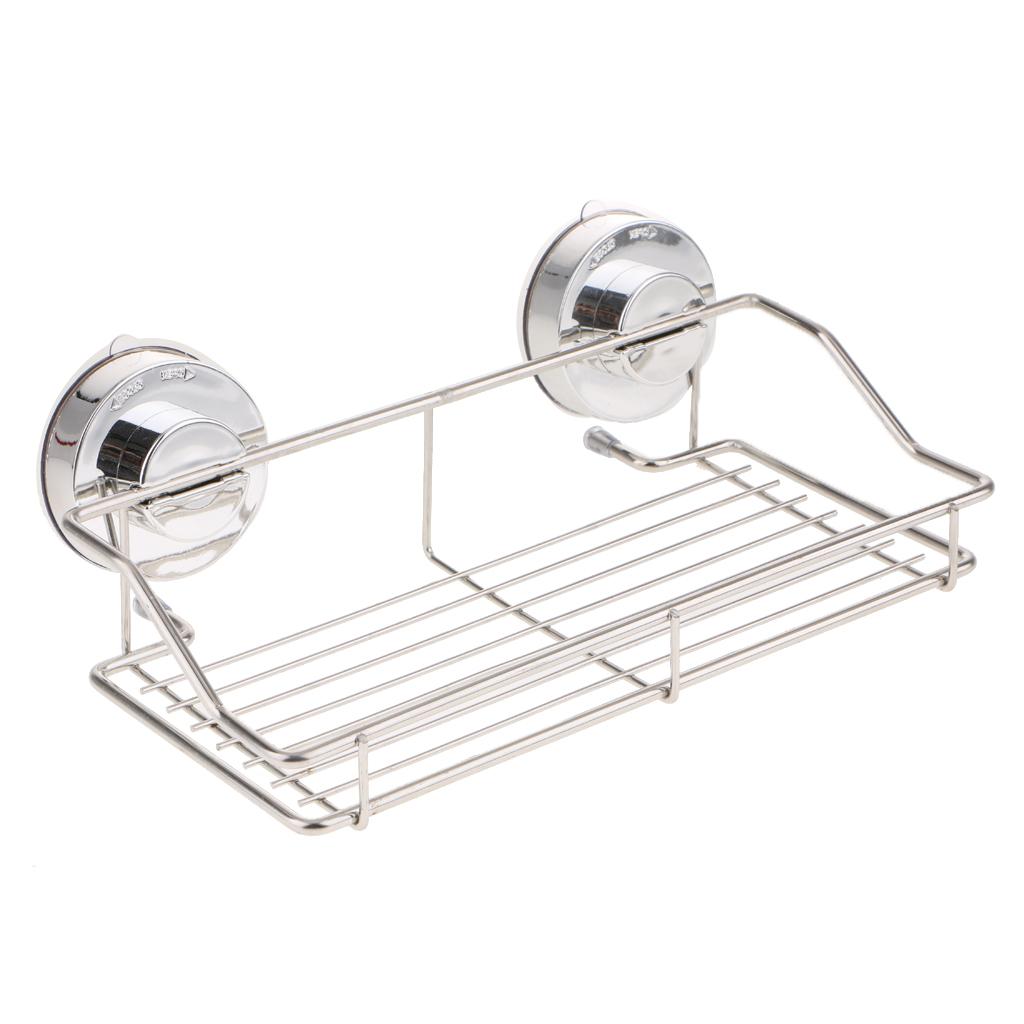 Stainless Steel Kitchen Bathroom Shower Shelf Storage Suction Basket Rack