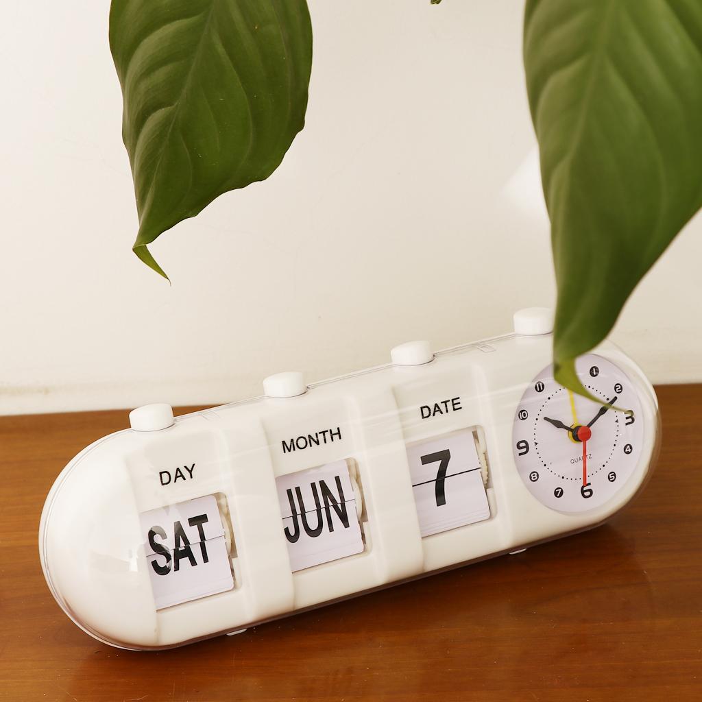 Creative Digital Manual Flip Down Clock Desk Stand Page Quartz Clock White