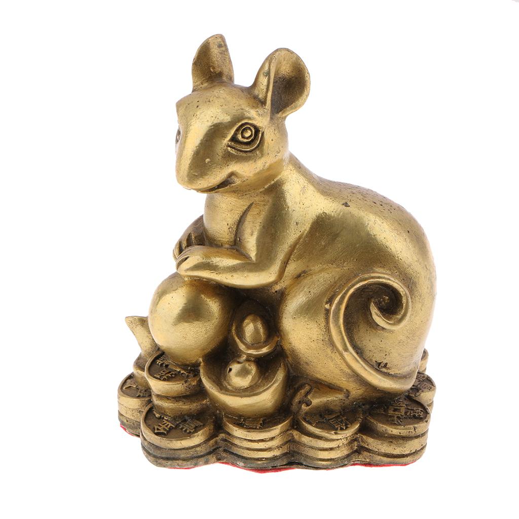 2x Pure Brass Chinese Twelve Zodiac Animal Figurine Ornament Luck Charm Rat