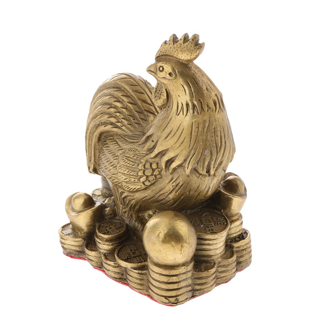 Pure Brass Chinese Twelve Zodiac Animal Figurine Ornament Luck Charm Rooster