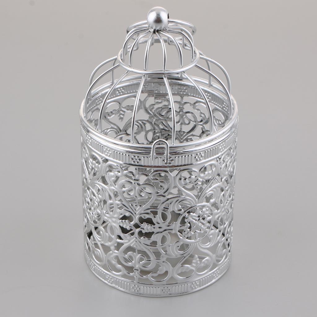 Electroplated Metal Birdcage Shape Tea Light Candle Holder  B-Silver