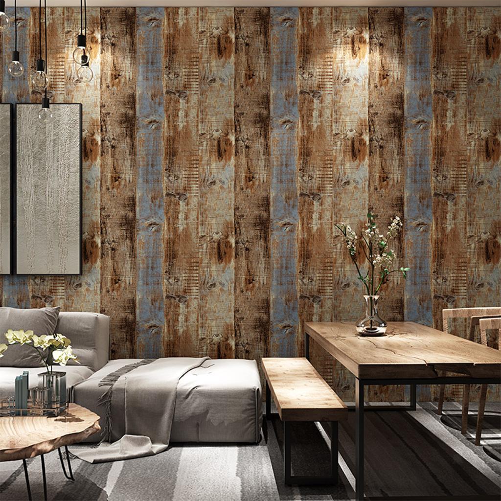 Vintage Wood Textured PVC Wall Covering Wallpaper for Home
