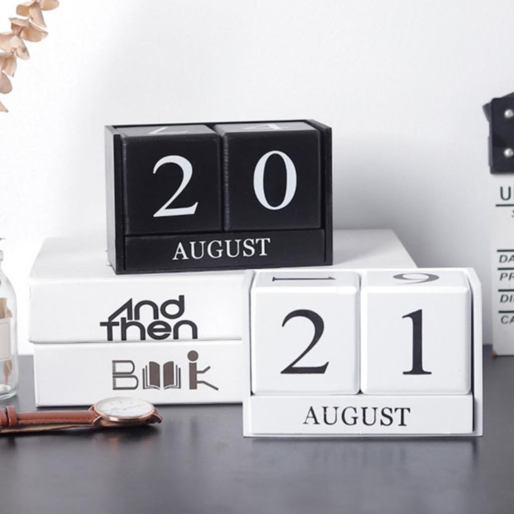 Wooden Calendar Blocks Creative Home Office Ornament Tabletop Decor White