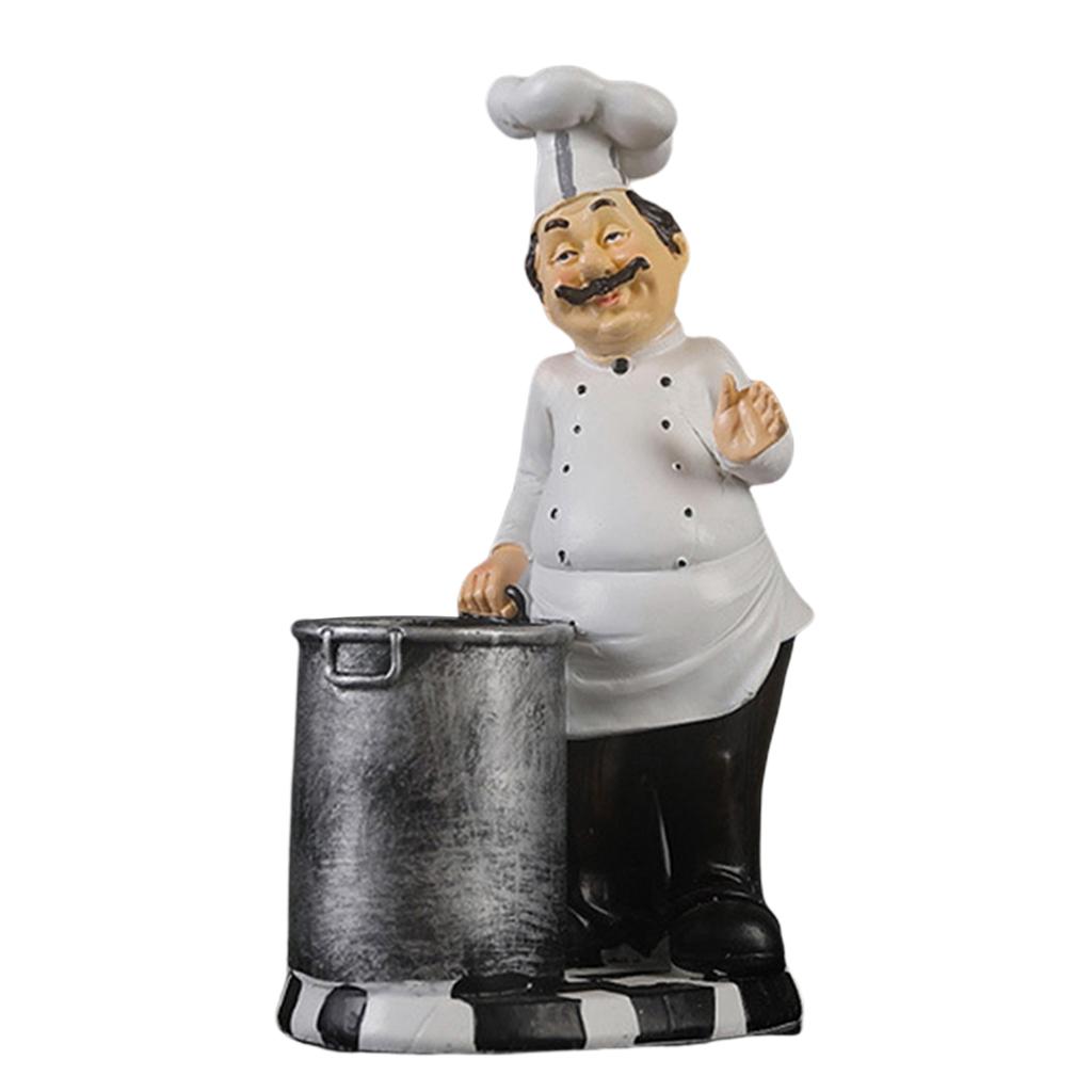 French Chef Figurine Kitchen Ornaments Resin Cook Statue Chopstick Barrel