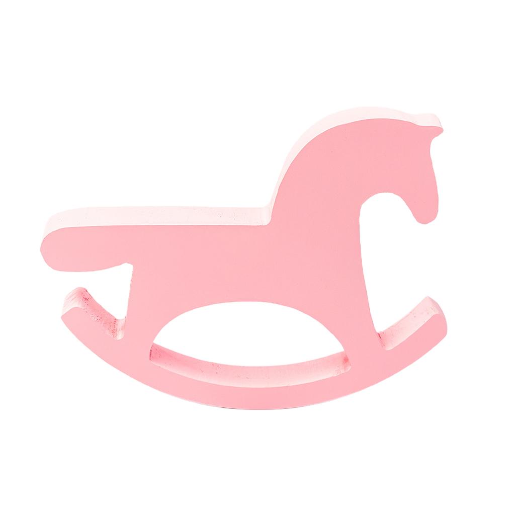 Handmade Unfinished Wooden Rocking Horse Kids Toy for Home Table Decor Pink