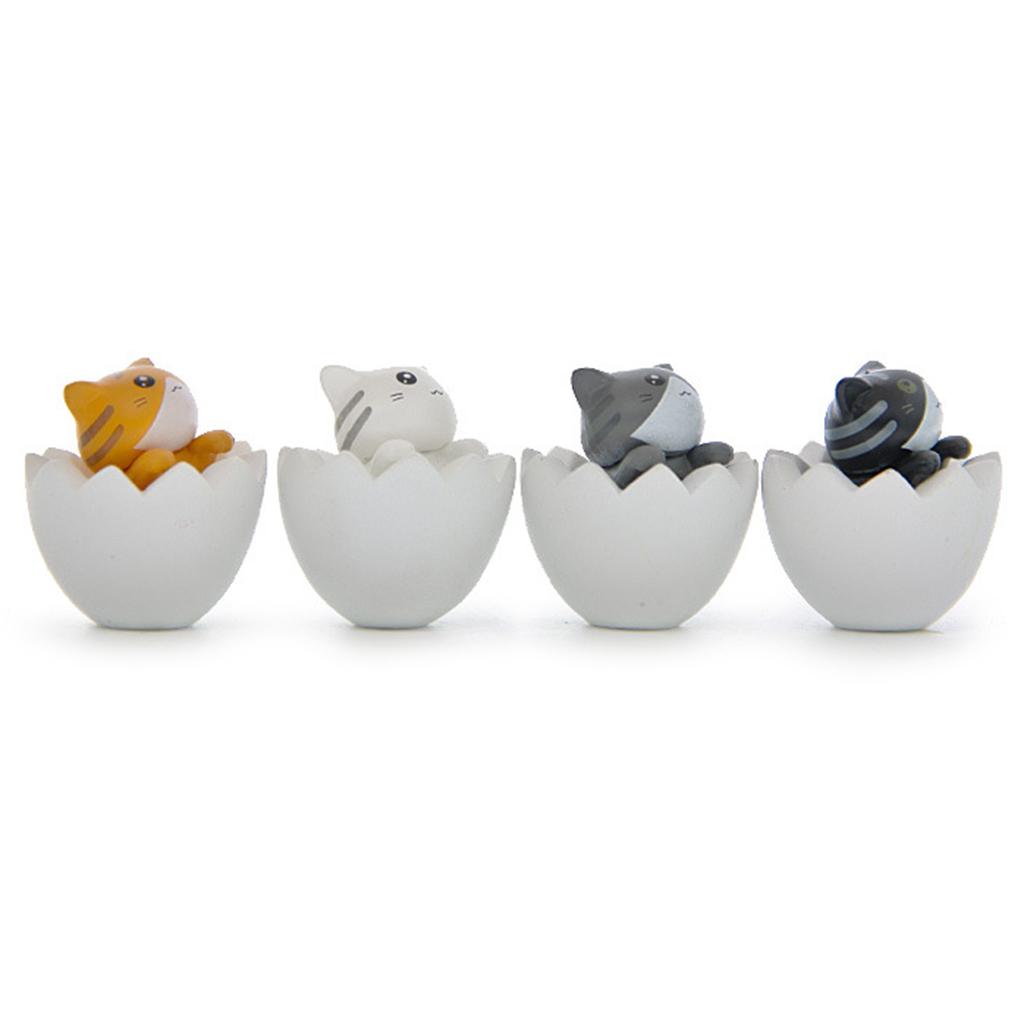 4Pcs/Set Cute Mini Cat Inside Egg Miniature Figurine Craft Ornament  White