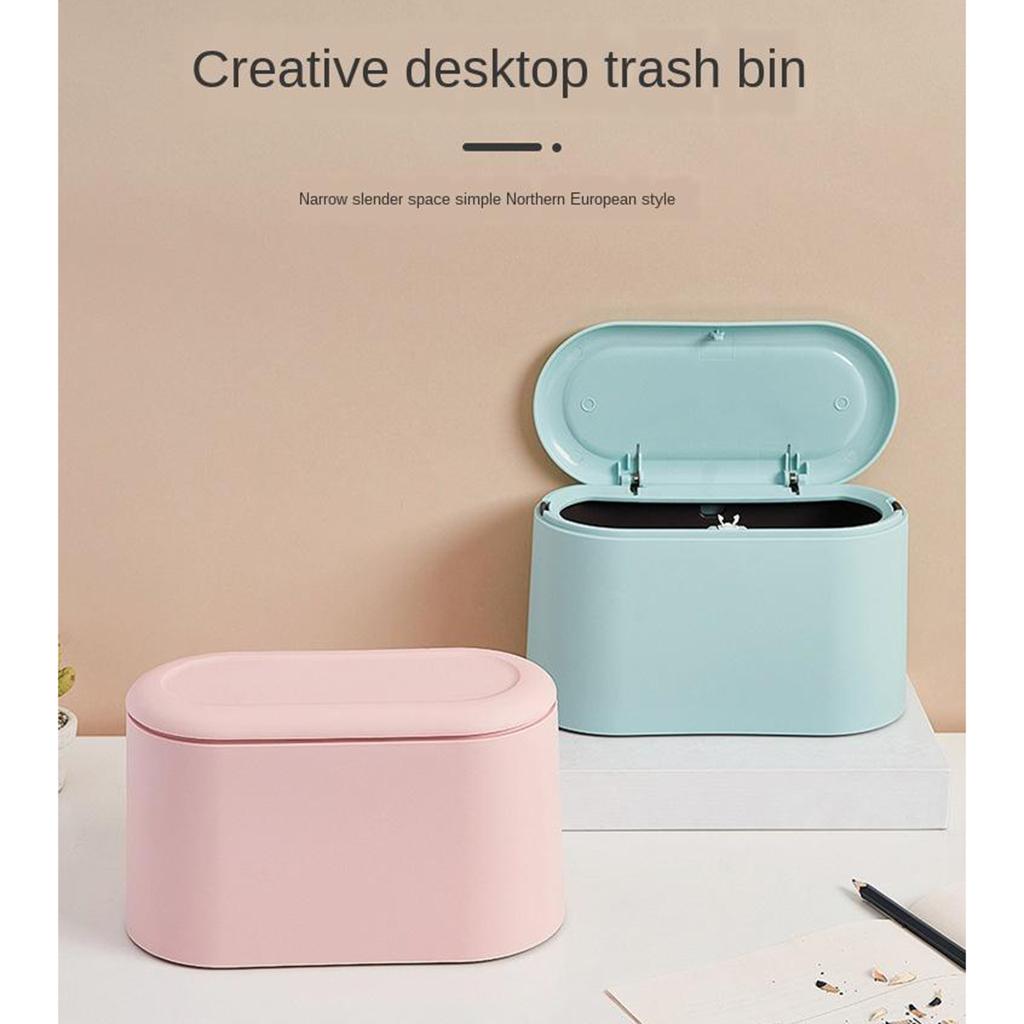 Stylish Bathroom Trash Small Garbage Can Wastebasket for Desk Light Blue