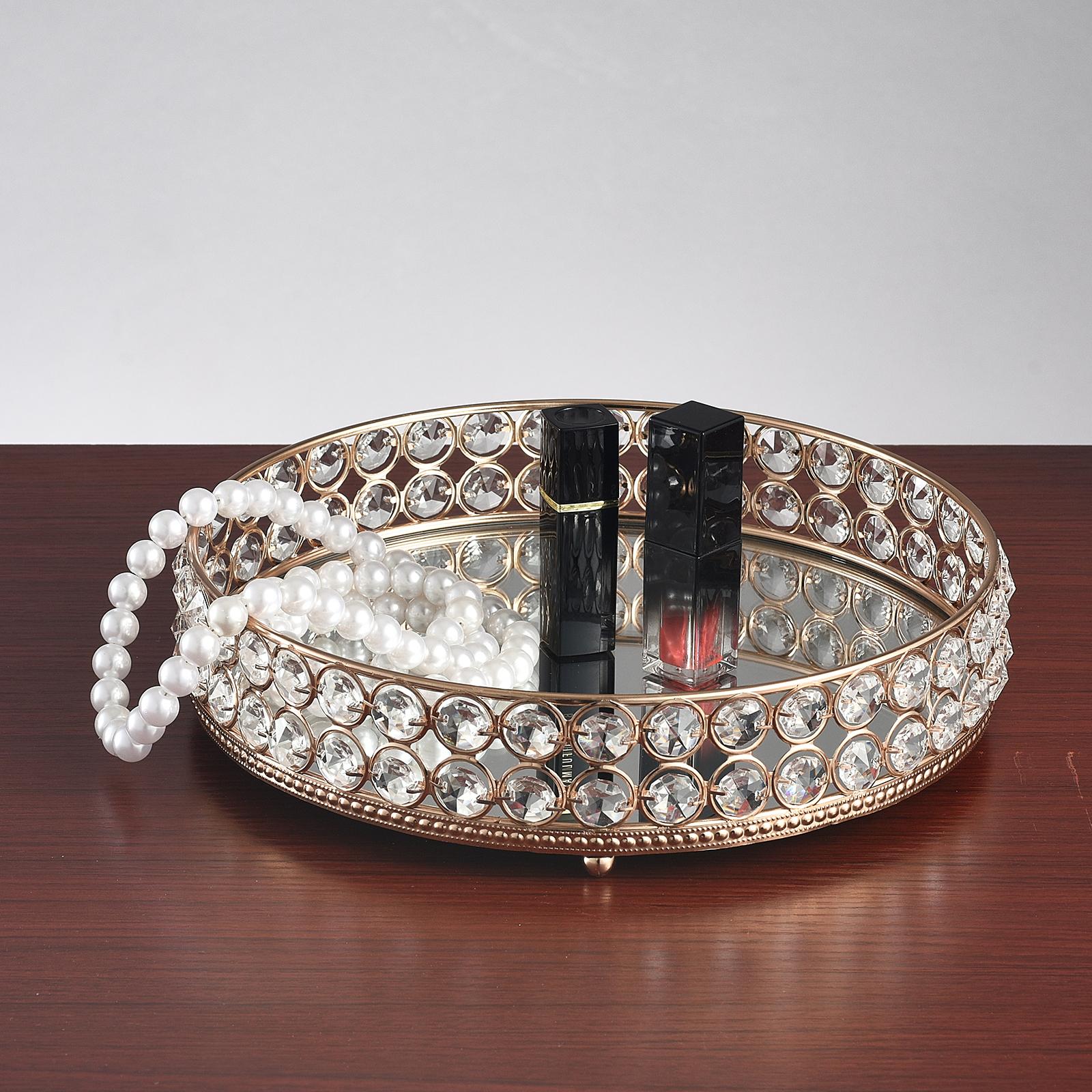 25cm Crystal Tray Candle Tray Mirrored Cosmetic Organizer Box Serving Plate