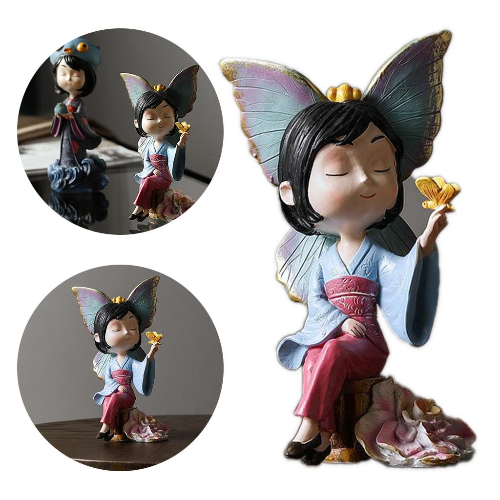 Kimono Girl Statue Resin Crafts Japanese Girl Ornaments Bar Office Butterfly