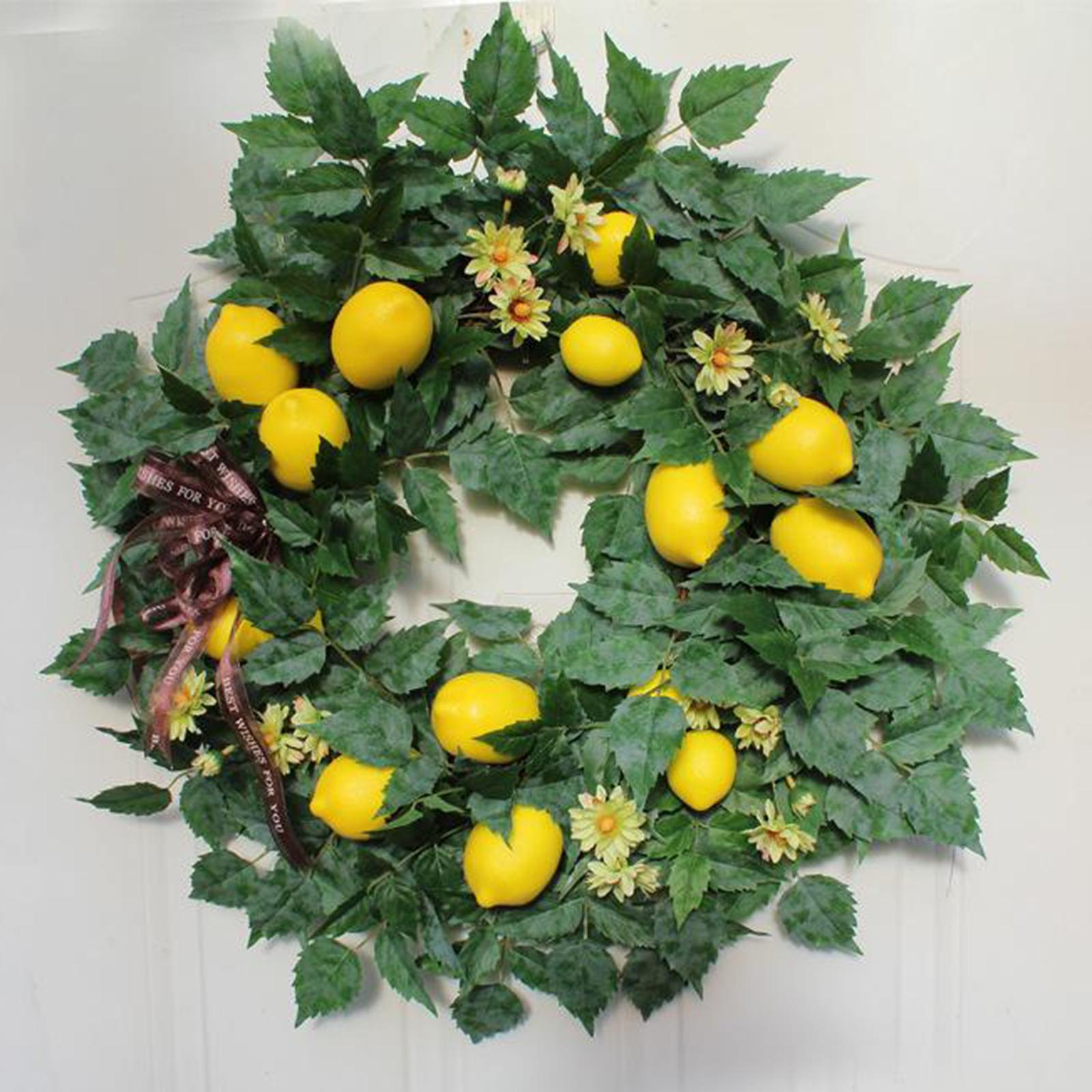 22'' Front Door Wreath Wall Spring Lifelike Fruit Daisy Lemon Garland 58cm