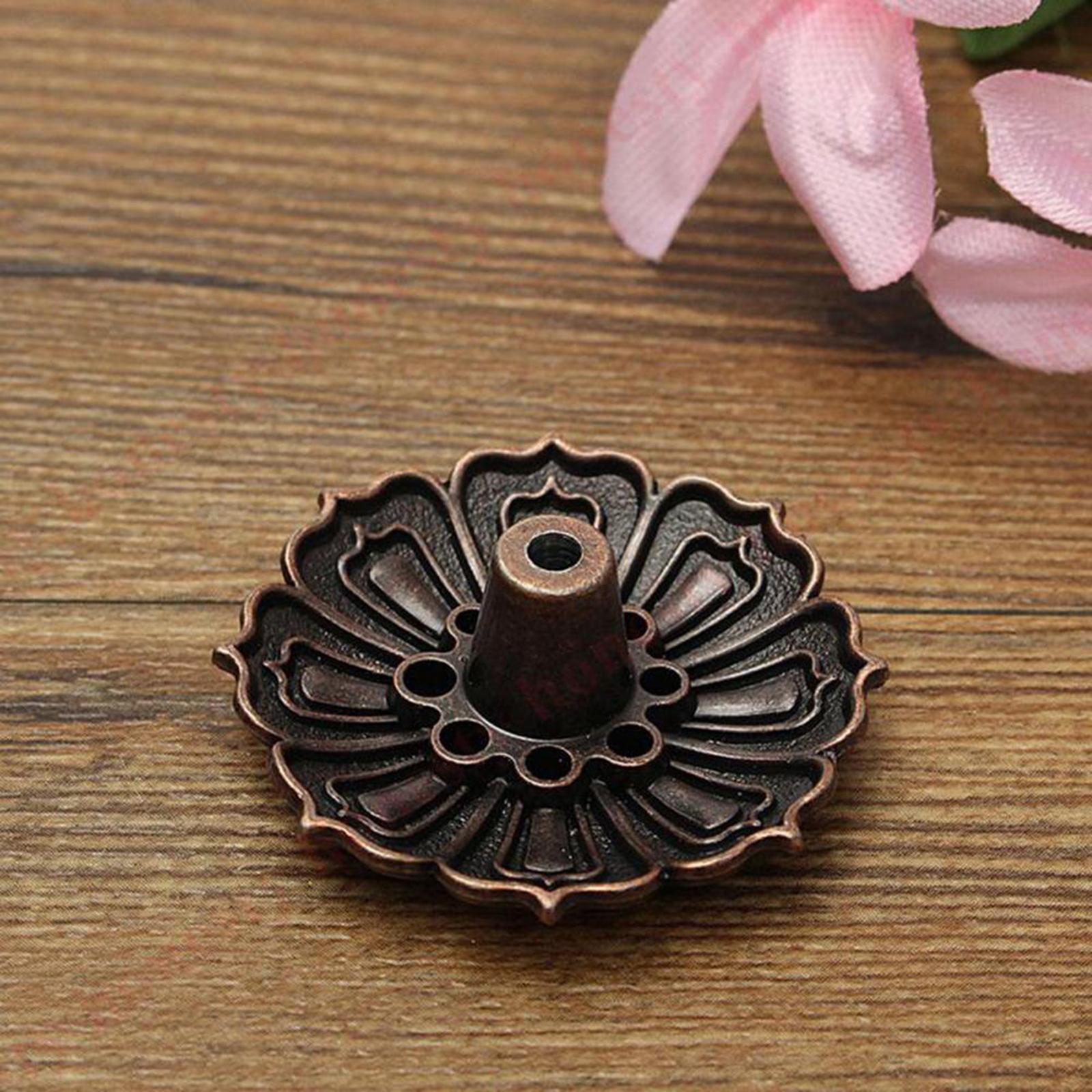 Incense Stick Burner Holder Lotus Flower Cone Burner Antique Bronze