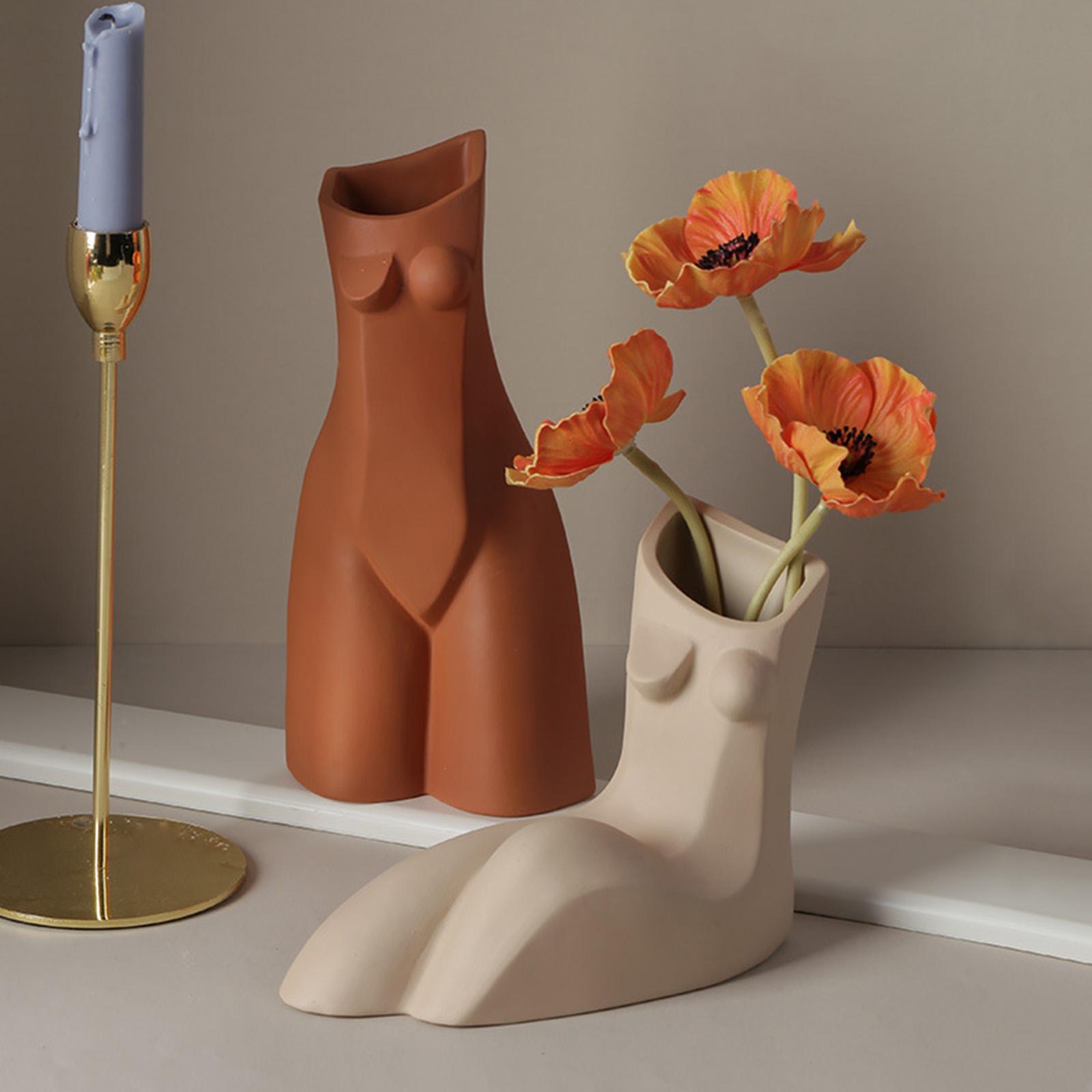 Ceramic Female Body Vase Plants Pot Statues Desk Decor Skin Color 18x8x14cm