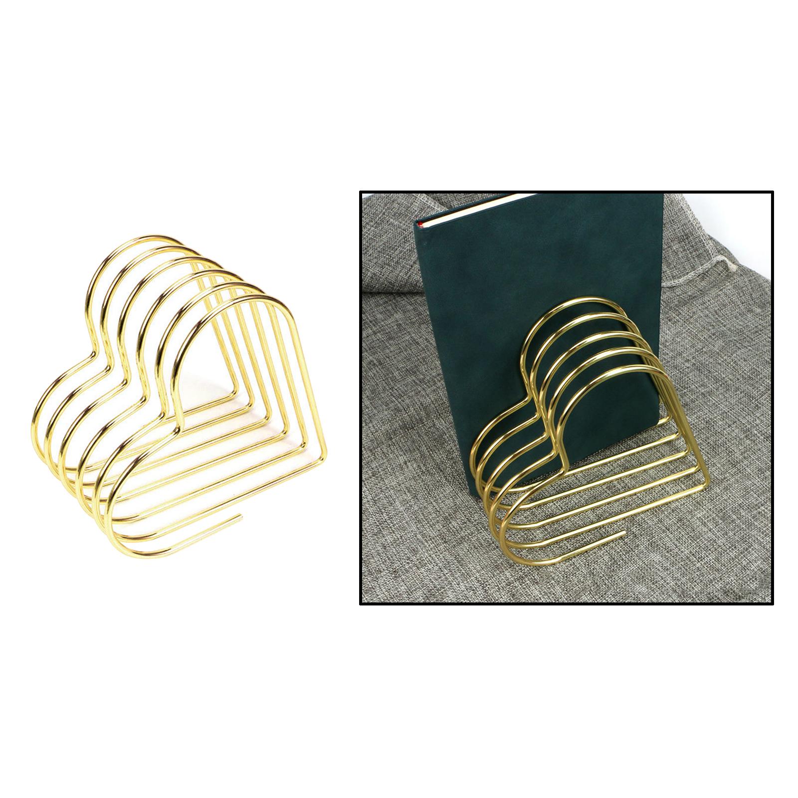 Office Iron Bookends Book Ends Supports Magazine Holder Heart Golden