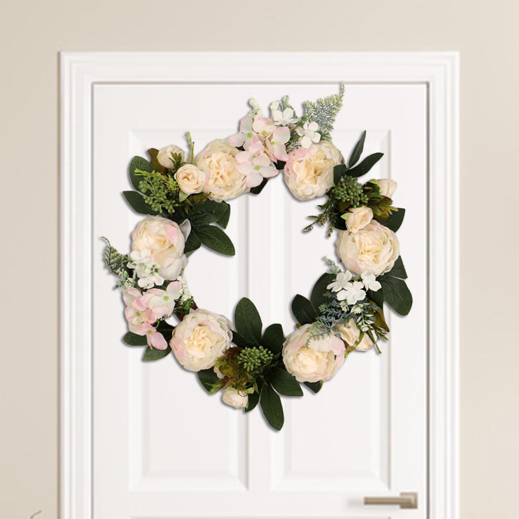 Artificial Peony Flower Garland Front Door Hanging Wreath Wedding White