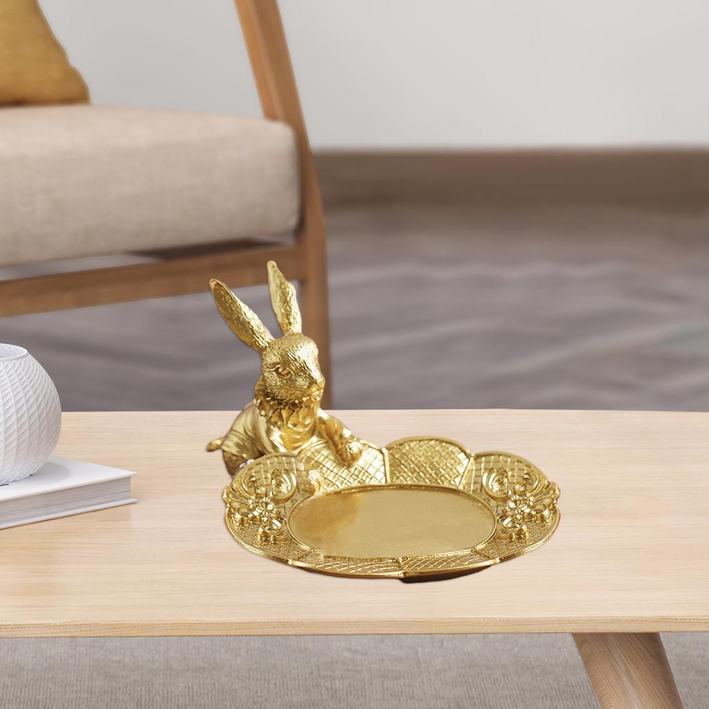 Jewelry Display Tray Golden Rabbit Figurine Earring Organizer Dish Lady Gift