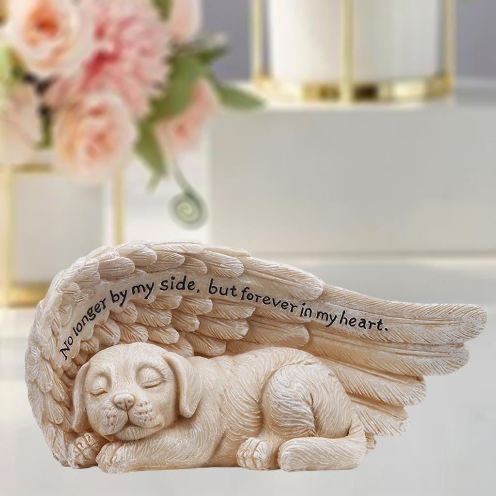 Pet Statue Asleep Dog in Angel's Wing Tribute Figurine Sculpture Home Decor
