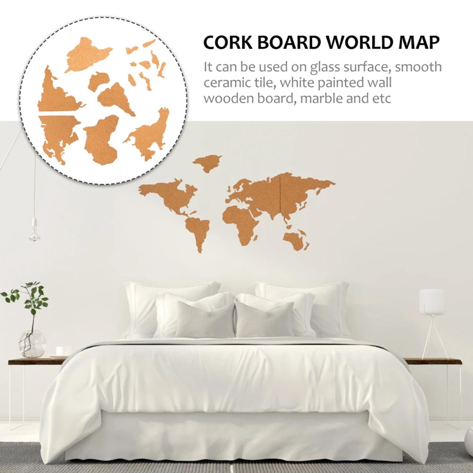 Cork World Map Board Self Adhesive Classic Bulletin Board with 10pcs Pins