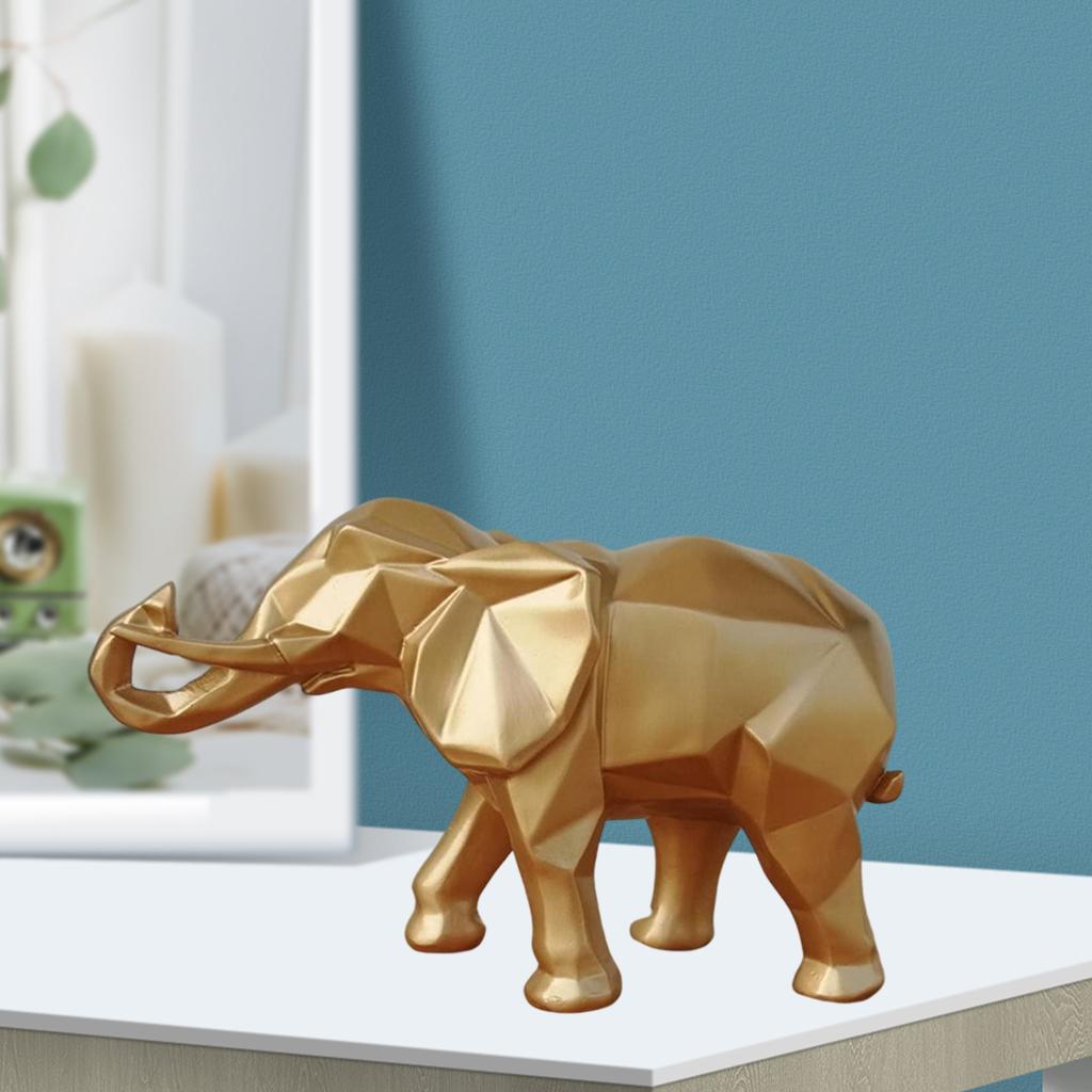 Geometric Art Elephant Sculpture Home Figurines Animal Resin Statue Gold