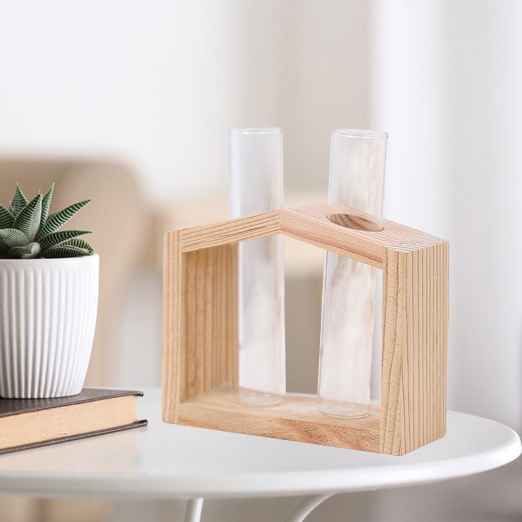 Hydroponic Plant Vase Flower Pot Test Tube Vase Wooden Frame 10.8x4x9CM