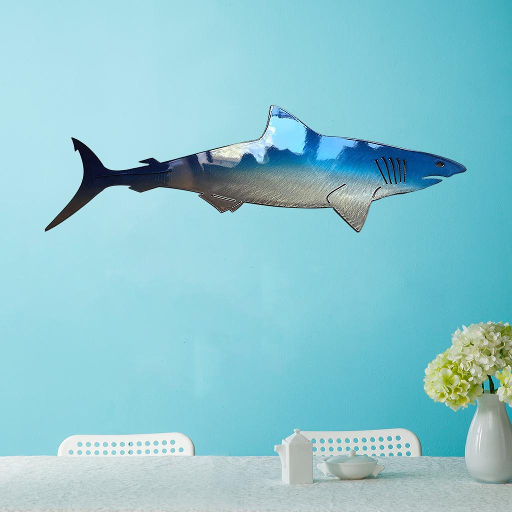 Large Metal Shark Wall Decor Art Ocean Fish Hanging Wall Sculpture D Small