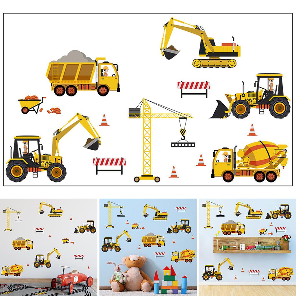 2x Vehicle Kids Wall Decal Construction Wall Sticker Decor Construction Cars