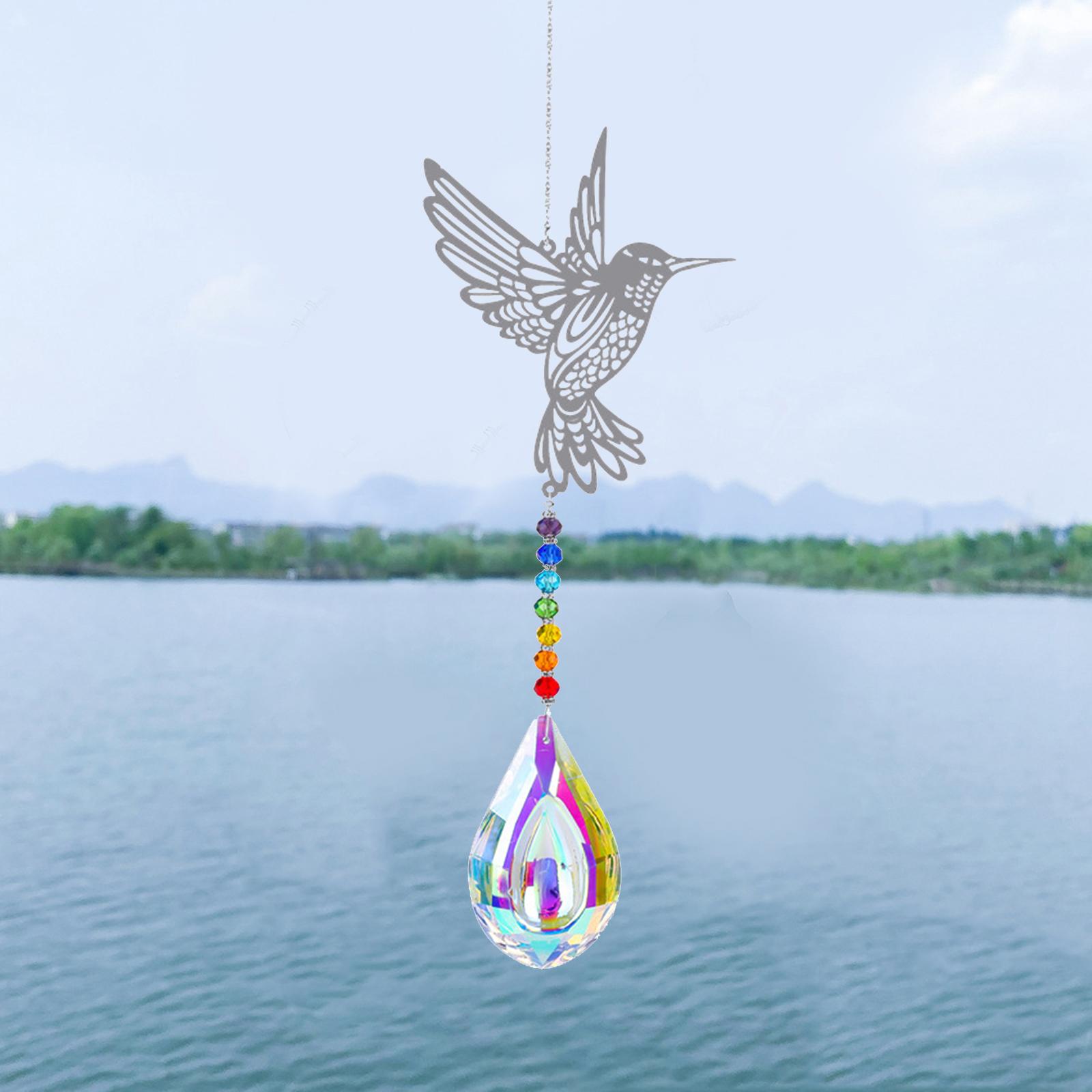 Rainbow Crystal Suncatcher Chandelier Prism Hanging Pendant Hummingbird 42cm