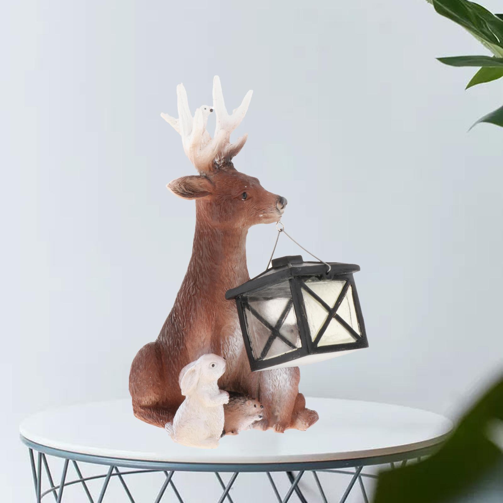 Small Deer Solar Resin Figurine Lifelike Animal Sculpture Statue Home Decor