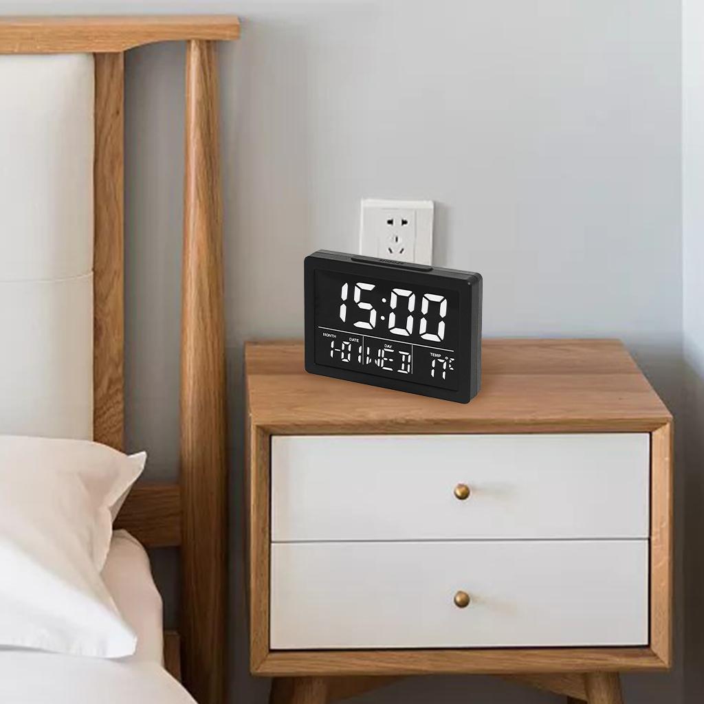 Multifuncational Desk Alarm Clocks 6 Volume for Bedroom Study Room Black