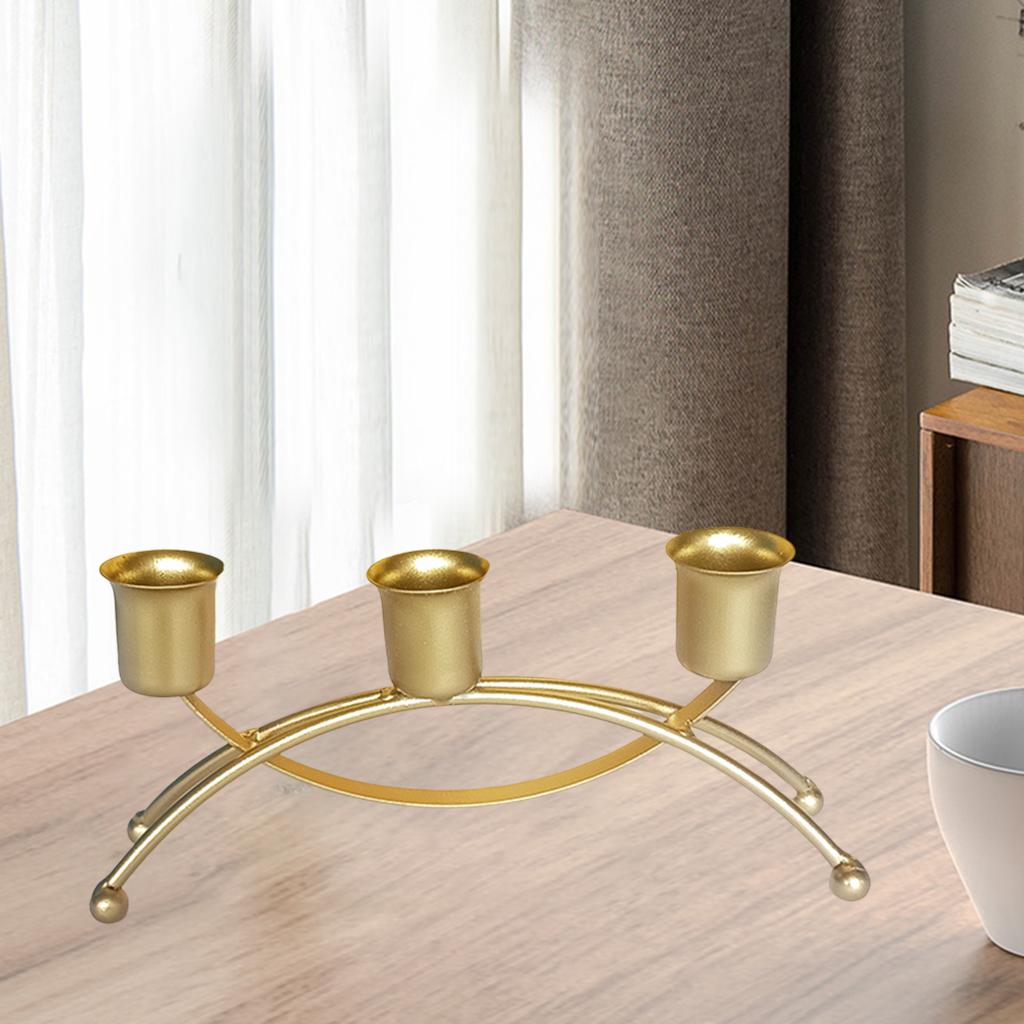 3 Arms Candlestick Modern Decorative Pillar Candle Holder Gold