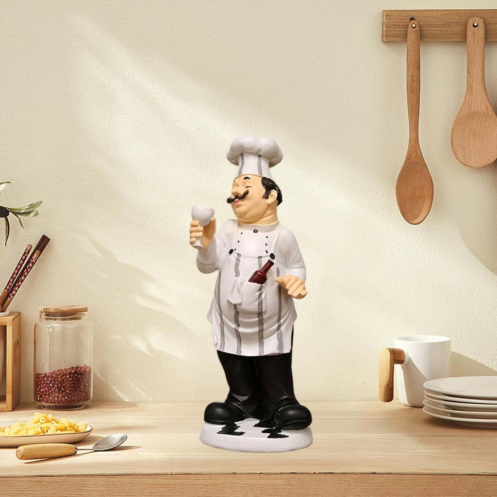 1x Resin Chef Figurine Statue Ornaments Bar Restaurant Kitchen Cafe Decor 15.5x10x29cm