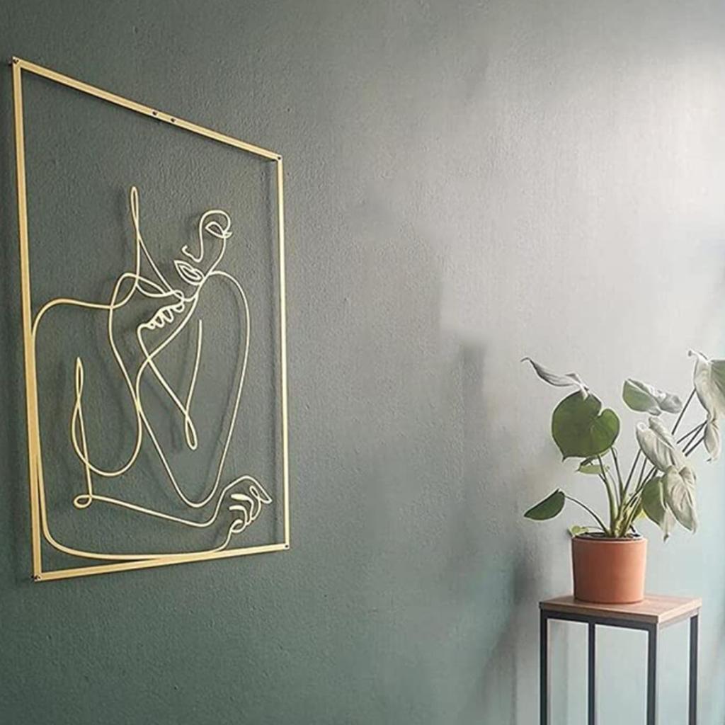 Women Figure Art Print Aesthetic Line Drawing Gold Wall Decor Half length
