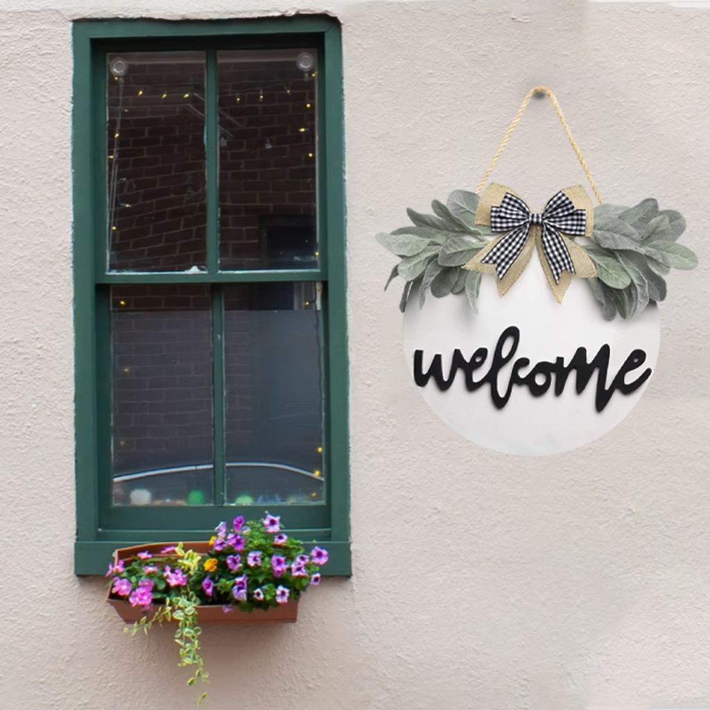 Welcome Sign Wreath Artificial Ornaments for Housewarming Gift Home Wall white